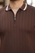 Erkek Yaka Ve Kolları çizgi Detaylı Fermuarlı Kısa Kollu T-shirt resmi